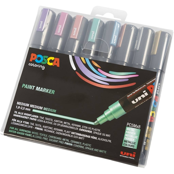 Posca Marker , Nr. PC-5M, Strichstärke 2,5 mm, Metallic-Farben, 8 Stk/ 1 Pck – Bild 3
