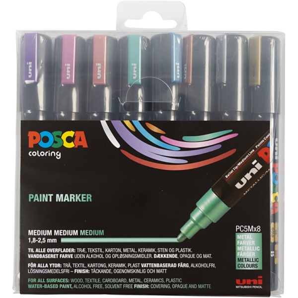 Posca Marker , Nr. PC-5M, Strichstärke 2,5 mm, Metallic-Farben, 8 Stk/ 1 Pck – Bild 6
