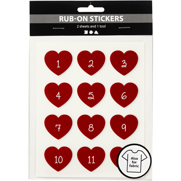 Rub-on Sticker, Adventkalender-Zahlen, H 32 mm, B 28 mm, 12,2x15,3 cm, Rot, 1 Pck – Bild 3