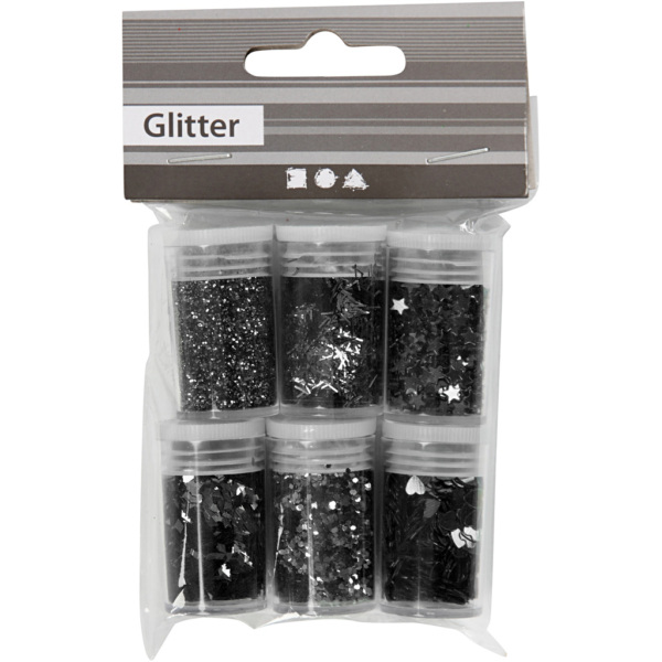 Glitter-/Pailletten-Sortiment, Schwarz, 6x5 g/ 1 Pck – Bild 3