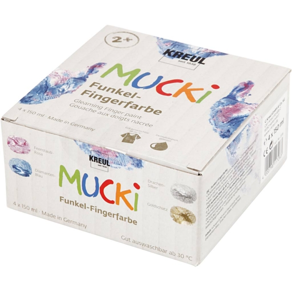 Mucki Fingerfarbe, Metallic-Blau, Metalic-gold, Metallic-Rosa, Metallic-Silber, 4x150 ml/ 1 Pck – Bild 2