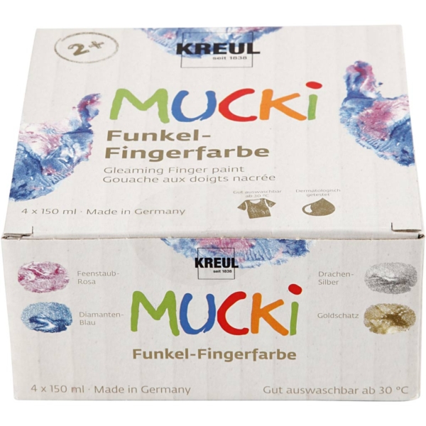 Mucki Fingerfarbe, Metallic-Blau, Metalic-gold, Metallic-Rosa, Metallic-Silber, 4x150 ml/ 1 Pck – Bild 3