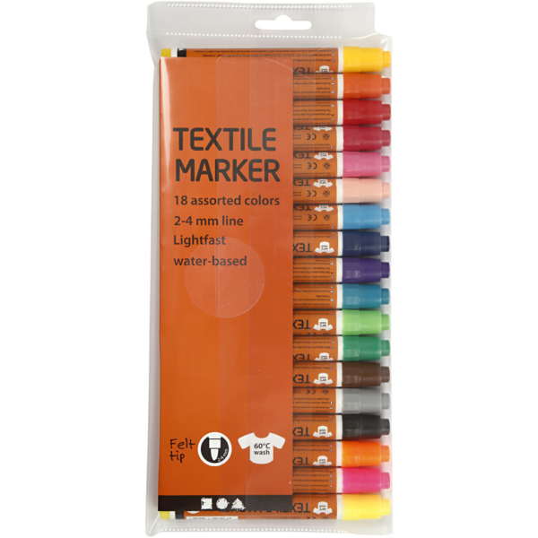 Stoffmalstifte, Strichstärke 2-4 mm, Sortierte Farben, 18 Stk/ 1 Pck – Bild 3