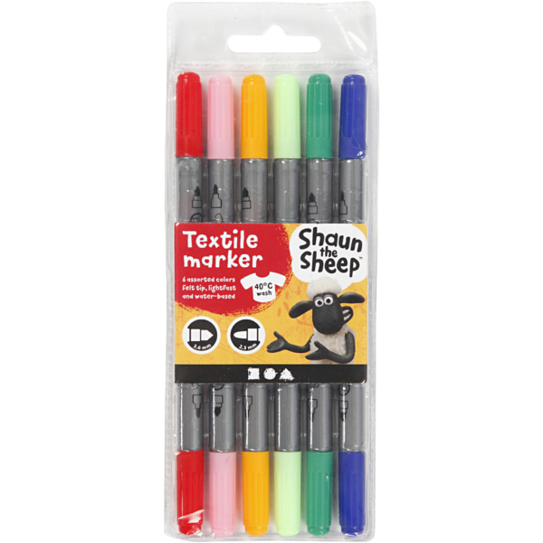 Textil-Marker, Strichstärke 2,3+3,6 , Sortierte Farben, 6 Stk/ 1 Pck – Bild 2
