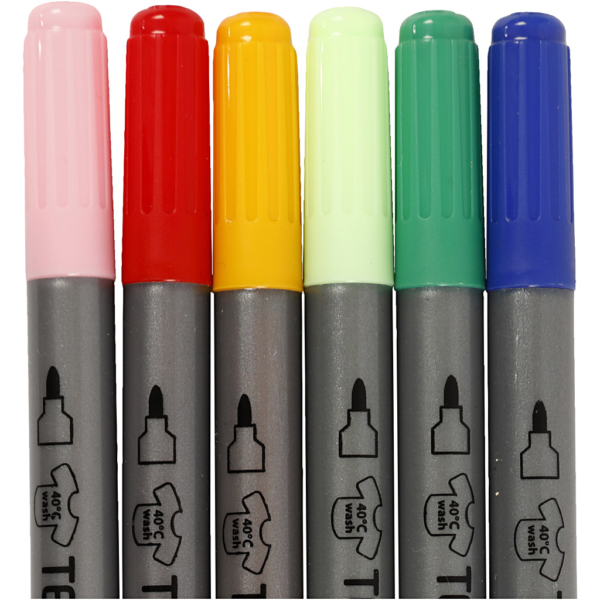 Textil-Marker, Strichstärke 2,3+3,6 , Sortierte Farben, 6 Stk/ 1 Pck – Bild 3