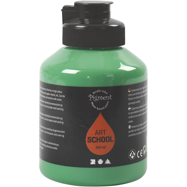 Pigment Art School-Farbe, Mattglänzend, Deckend, Mediumgrün, 500 ml/ 1 Fl.