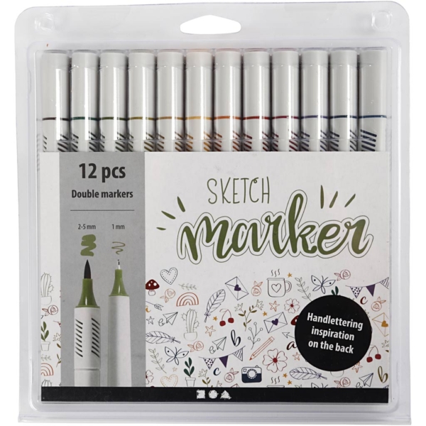 Sketch Marker, Strichstärke 1+2-5 mm, sanfte, dezente Farben, 12 Stk/ 1 Pck – Bild 2