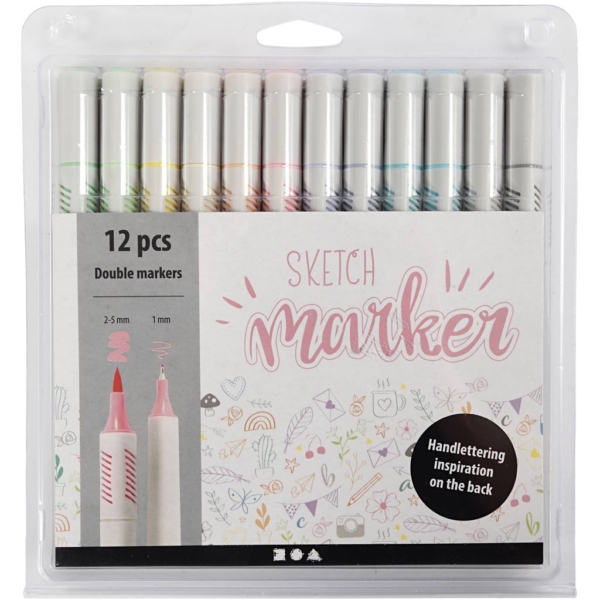 Sketch Marker, Strichstärke 1+2-5 mm, Pastellfarben, 12 Stk/ 1 Pck – Bild 2
