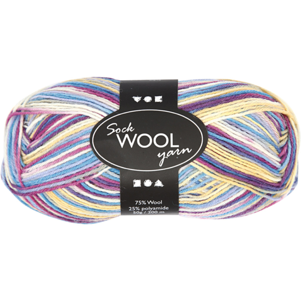 Sockenwolle, L 200 m, Harmonie in Lila-Pink, 50 g/ 1 Knäuel