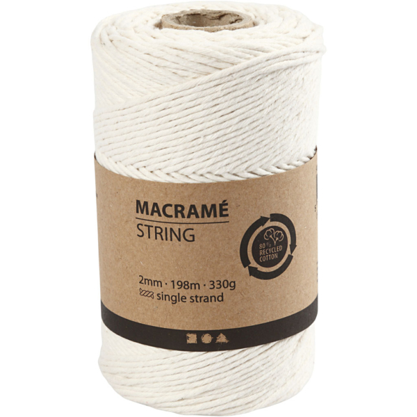 Macramé-Kordel, L 198 m, D 2 mm, Naturweiß, 330 g/ 1 Rolle – Bild 2