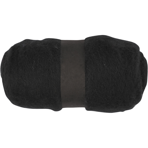 Wolle, kardiert, Schwarz, 100 g/ 1 Bündl.