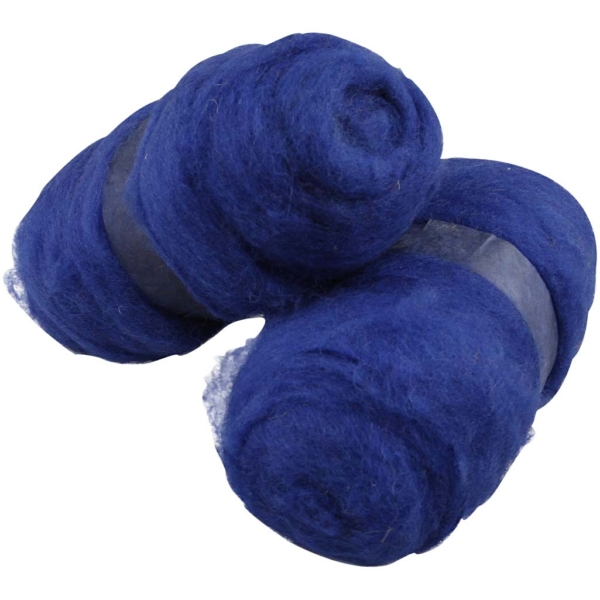 Wolle, kardiert, Königsblau, 2x100 g/ 1 Pck