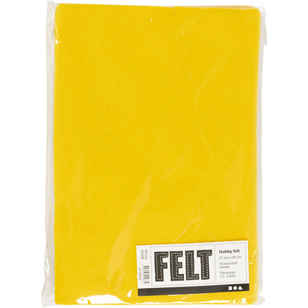Bastelfilz, A4, 210x297 mm, Dicke 1,5-2 mm, Gelb, 10 Bl./ 1 Pck – Bild 2