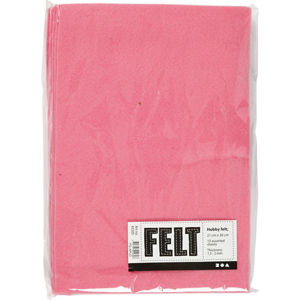 Bastelfilz, A4, 210x297 mm, Dicke 1,5-2 mm, Pink, 10 Bl./ 1 Pck – Bild 2
