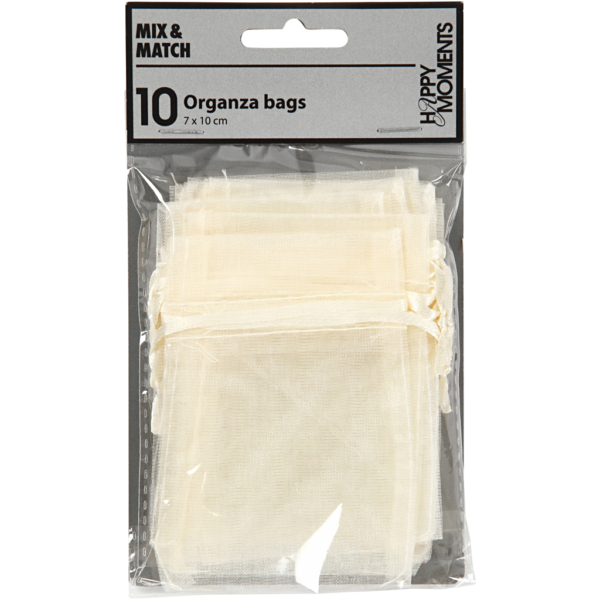 Organza-Beutel, Größe 7x10 cm, Naturweiß, 10 Stk/ 1 Pck – Bild 2