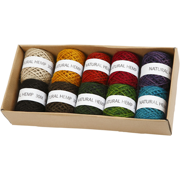 Naturhanf, Sortiment, Dicke 1-2 mm, Sortierte Farben, 10x30 m/ 1 Pck – Bild 2