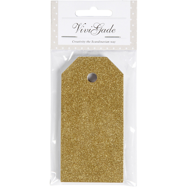 Geschenkanhänger, Größe 5x10 cm, Glitter, 300 g, Gold, 15 Stk/ 1 Pck – Bild 2