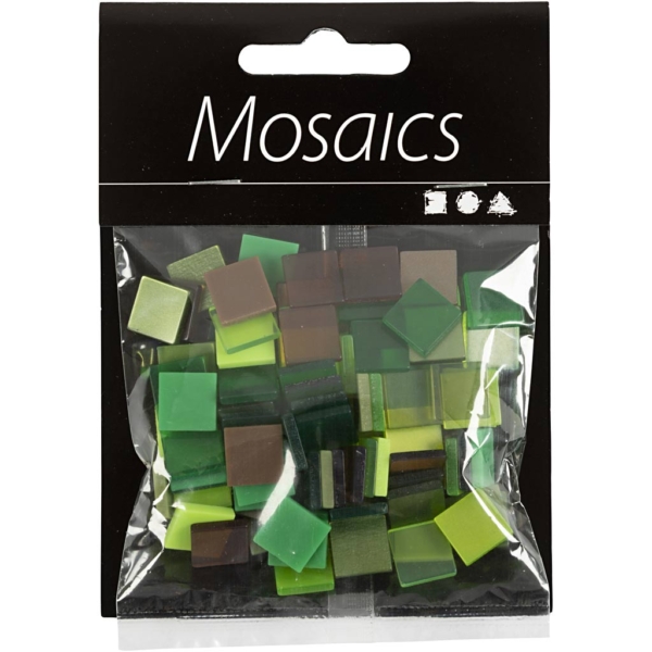 Mini-Mosaik, Größe 10x10 mm, Dicke 2 mm, Grün mit Glitter, 25 g/ 1 Pck – Bild 2