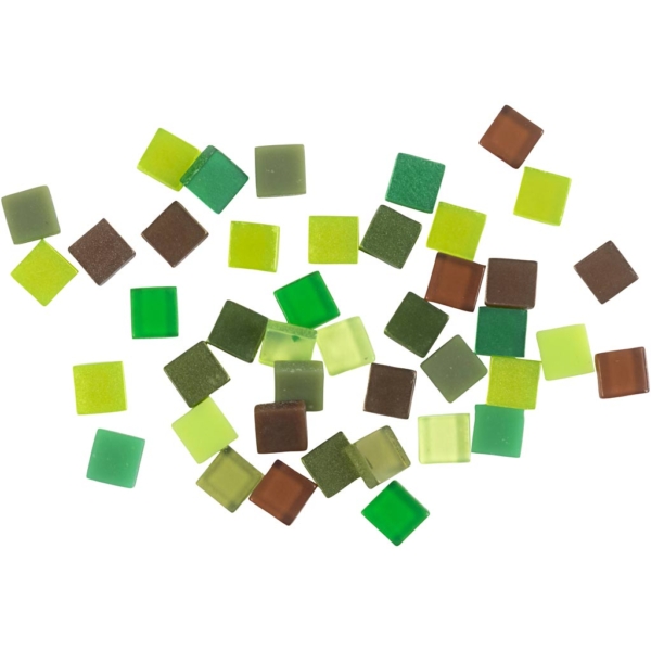 Mini-Mosaik, Größe 5x5 mm, Dicke 2 mm, Grün mit Glitter, 25 g/ 1 Pck