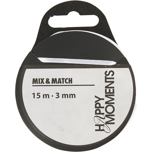 Satinband, B 3 mm, Weiß, 15 m/ 1 Rolle – Bild 2