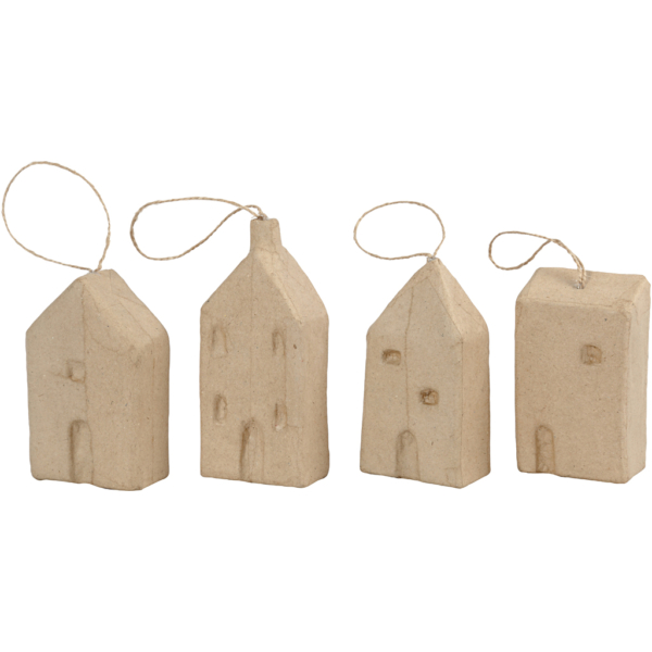 Pappmaché-Haus, H 9,5-12 cm, L 5,5-6,5 cm, B 3 cm, 4 Stk/ 1 Pck – Bild 2