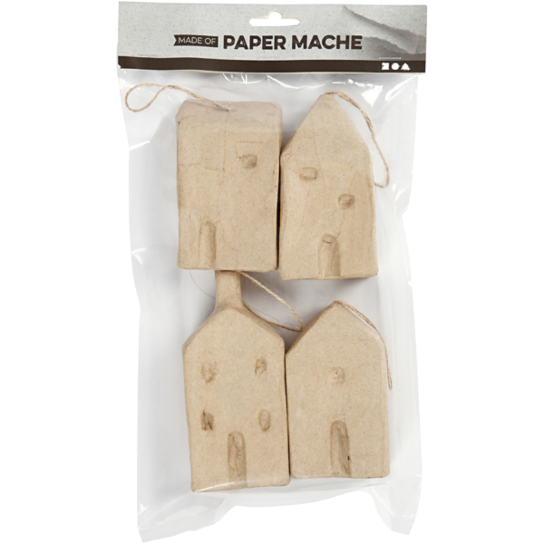 Pappmaché-Haus, H 9,5-12 cm, L 5,5-6,5 cm, B 3 cm, 4 Stk/ 1 Pck – Bild 4