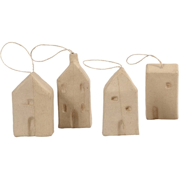 Pappmaché-Haus, H 9,5-12 cm, L 5,5-6,5 cm, B 3 cm, 4x9 Stk/ 1 Pck – Bild 3