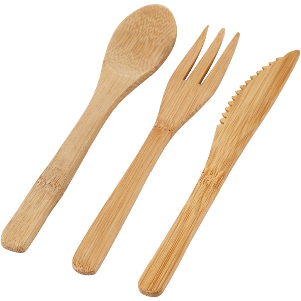 Bambus-Besteck, L 16 cm, 3 Teile/ 1 Set – Bild 2