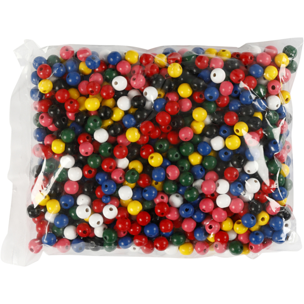 Holzperlen-Mix, D 10 mm, Lochgröße 3 mm, Sortierte Farben, 230 g/ 1 Pck – Bild 2