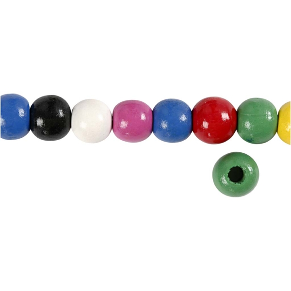 Holzperlen-Mix, D 10 mm, Lochgröße 3 mm, Sortierte Farben, 230 g/ 1 Pck – Bild 3