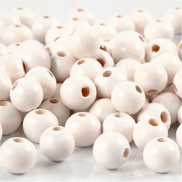 Holzperlen, D 8 mm, Lochgröße 2 mm, Weiß, 15 g/ 1 Pck, 80 Stck.