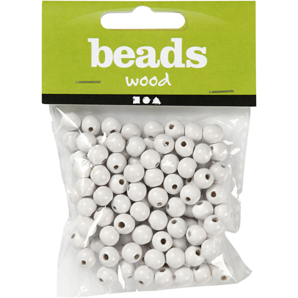 Holzperlen, D 8 mm, Lochgröße 2 mm, Weiß, 15 g/ 1 Pck, 80 Stck. – Bild 2
