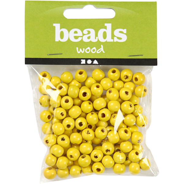 Holzperlen, D 8 mm, Lochgröße 2 mm, Gelb, 15 g/ 1 Pck, 80 Stck. – Bild 2