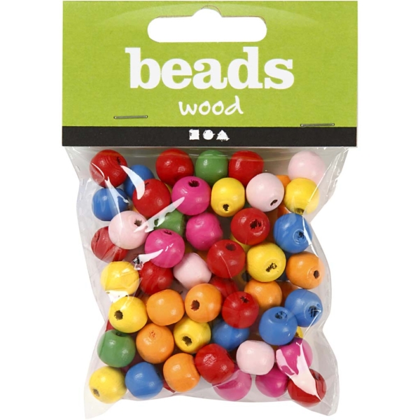 Holzperlen, D 10 mm, Lochgröße 2,5-3 mm, Sortierte Farben, 22 g/ 1 Pck – Bild 2