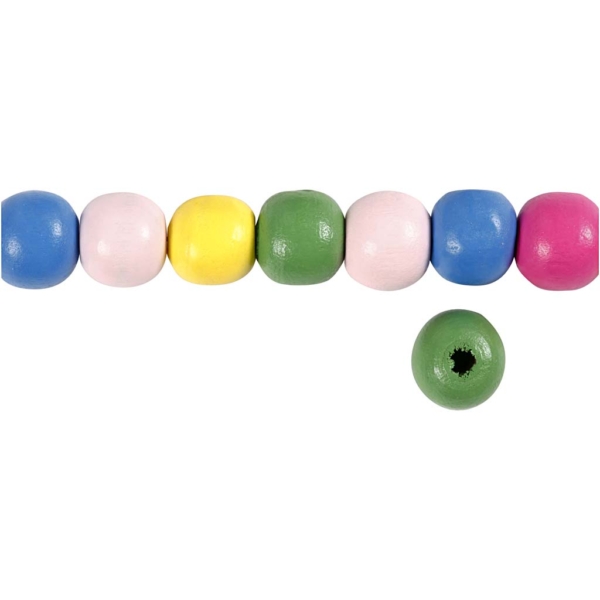 Holzperlen, D 10 mm, Lochgröße 2,5-3 mm, Sortierte Farben, 22 g/ 1 Pck – Bild 3