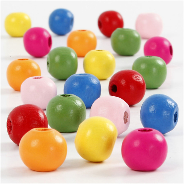 Holzperlen, D 10 mm, Lochgröße 2,5-3 mm, Sortierte Farben, 500 g/ 1 Btl. – Bild 2