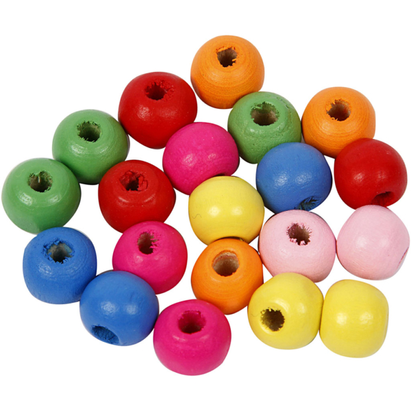 Holzperlen, D 10 mm, Lochgröße 2,5-3 mm, Sortierte Farben, 500 g/ 1 Btl. – Bild 3