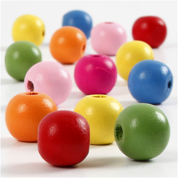 Holzperlen, D 12 mm, Lochgröße 2,5-3 mm, Sortierte Farben, 500 g/ 1 Btl. – Bild 2