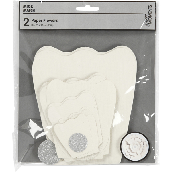 Papierblumen, D 15+25 cm, 230 g, Naturweiß, 2 Stk/ 1 Pck – Bild 3