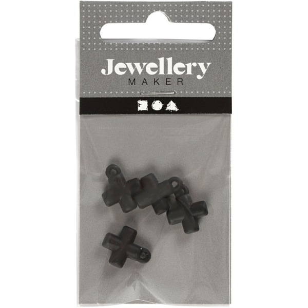 Kreuz, Größe 10x10 mm, Lochgröße 1,5 mm, Schwarz, 4 Stk/ 1 Pck – Bild 2