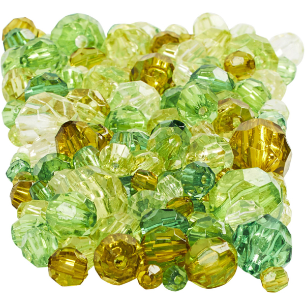 Facettenperlen-Mix, Größe 4-12 mm, Lochgröße 1-2,5 mm, Grün mit Glitter, 250 g/ 1 Pck