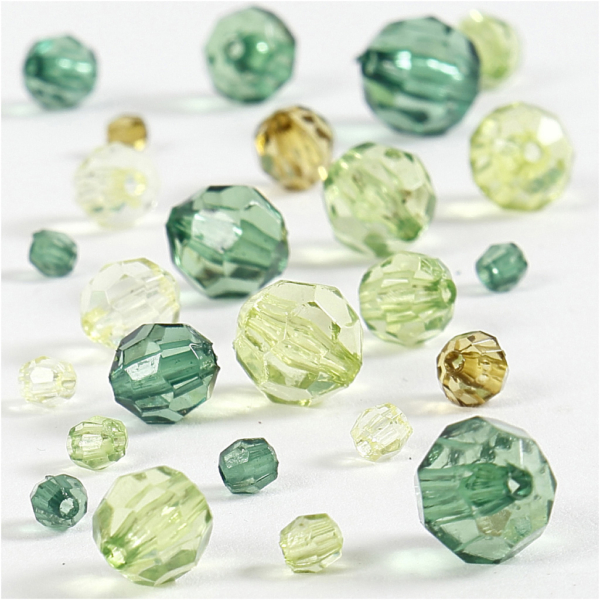 Facettenperlen-Mix, Größe 4-12 mm, Lochgröße 1-2,5 mm, Grün mit Glitter, 250 g/ 1 Pck – Bild 2