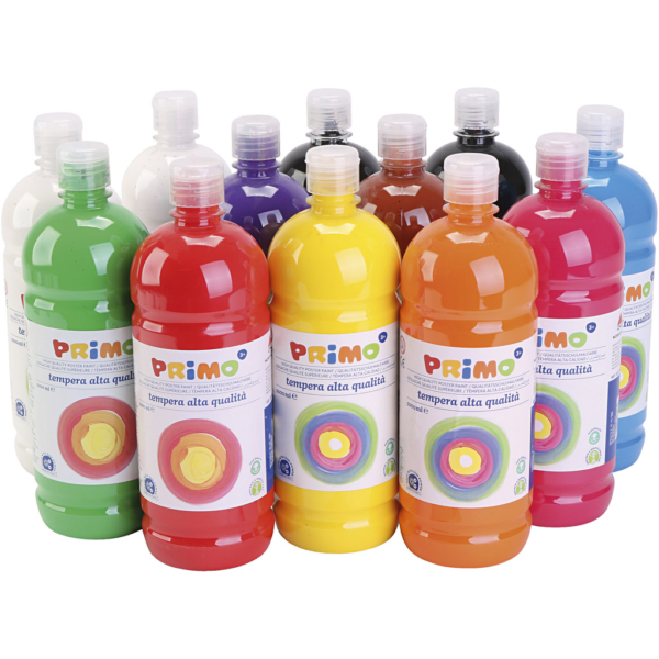 PRIMO Schulfarbe, Matt, Sortierte Farben, 12x1000 ml/ 1 Pck