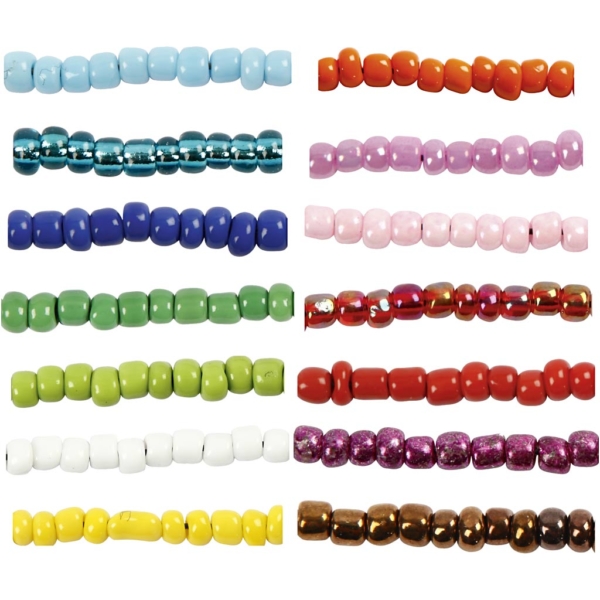 Rocailleperlen, D 3 mm, Größe 8/0 , Lochgröße 0,6-1,0 mm, Sortierte Farben, 14x25 g/ 1 Pck – Bild 2