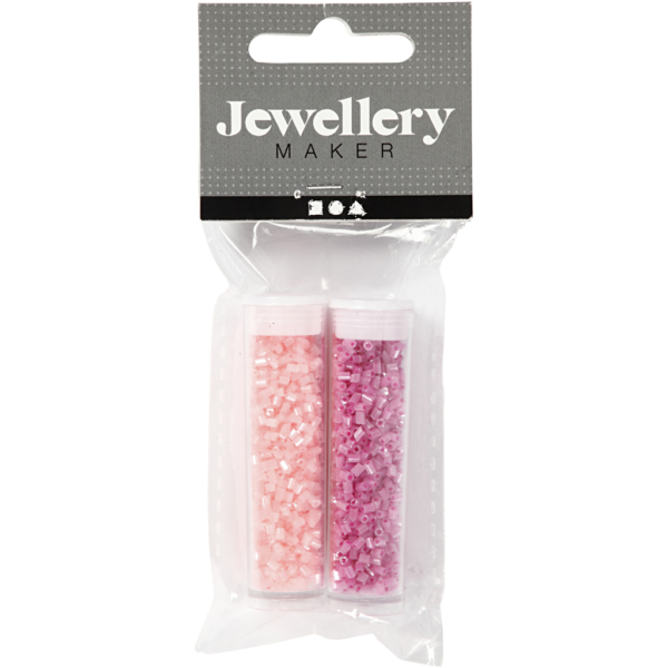 Rocaille Seed Beads 2-cut, D 1,7 mm, Größe 15/0 , Lochgröße 0,5 mm, Rosa, Transparent Rosa, 2x7 g/ 1 Pck – Bild 2