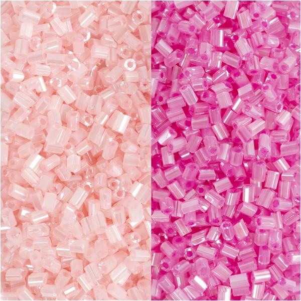 Rocaille Seed Beads 2-cut, D 1,7 mm, Größe 15/0 , Lochgröße 0,5 mm, Rosa, Transparent Rosa, 2x7 g/ 1 Pck – Bild 3