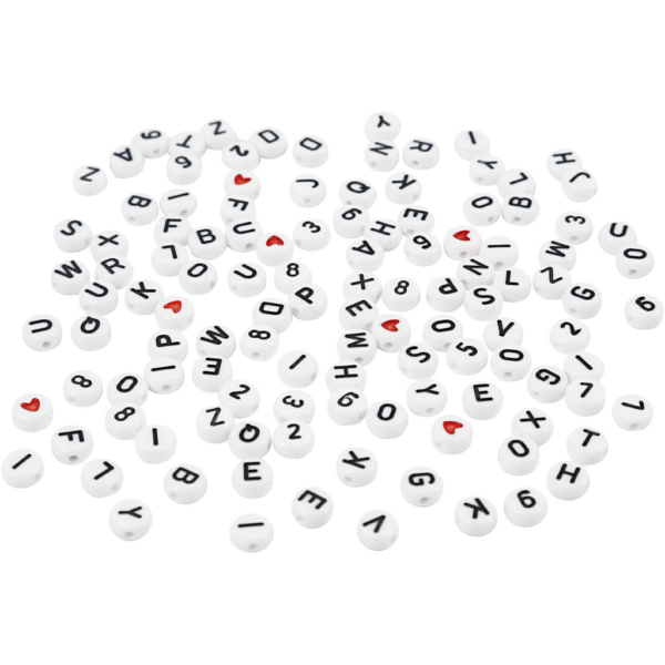 Buchstaben-Perlen, Größe 7 mm, Lochgröße 1,2 mm, Weiß, 25 g/ 1 Pck
