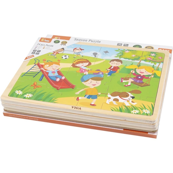 VIGA Laubsäge-Puzzle aus Holz, Saisonales, Größe 22,5x30 cm, 4 Stk/ 1 Pck, 4x24 Stücke – Bild 3