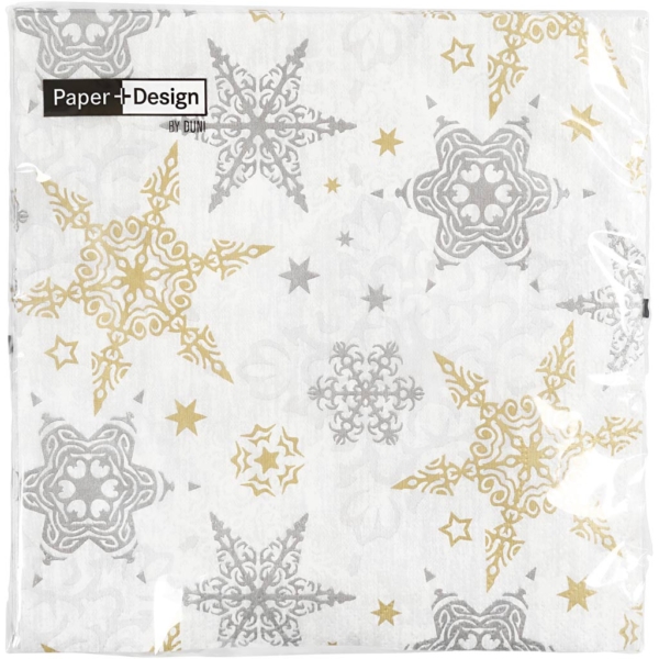 Papierservietten, Zarte Sterne in Silber und Gold, Größe 33x33 cm, 20 Stk/ 1 Pck – Bild 2