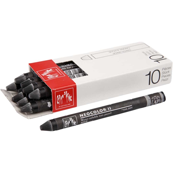 Neocolor II, L 10 cm, Black (009), 10 Stk/ 1 Pck